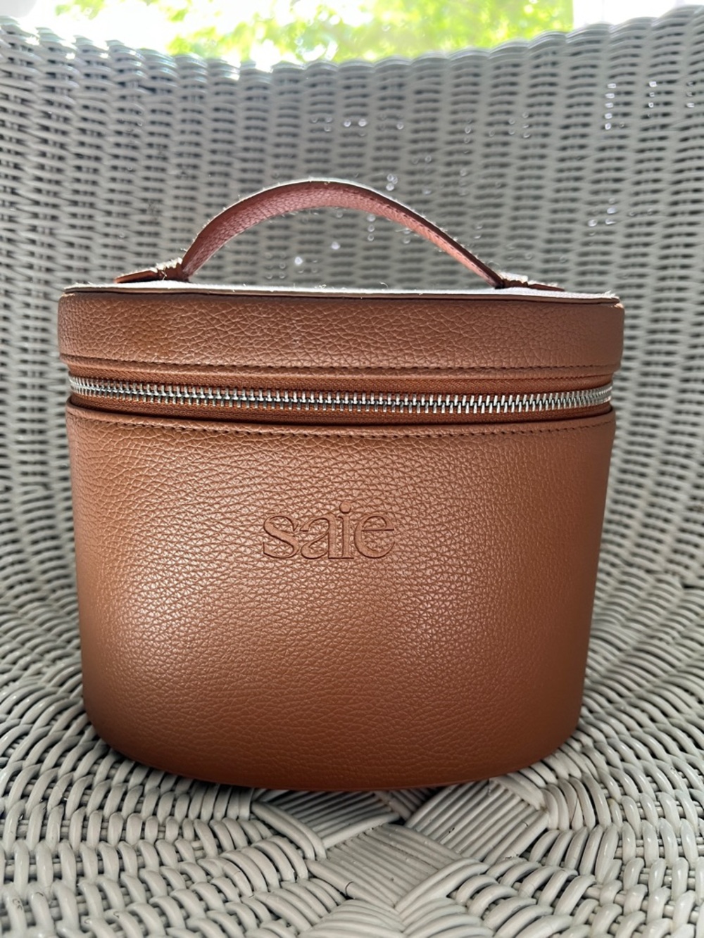 Saie Tan Pebbled Leather Top-Handle Vanity Case